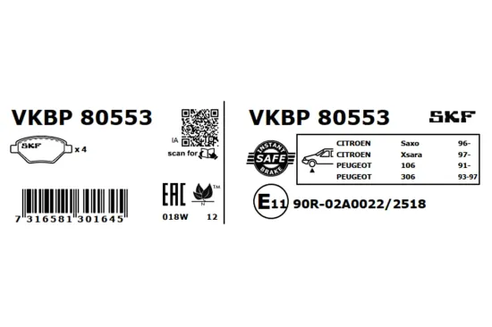 Bremsbelagsatz, Scheibenbremse SKF VKBP 80553 Bild Bremsbelagsatz, Scheibenbremse SKF VKBP 80553