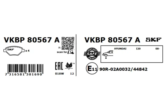 Bremsbelagsatz, Scheibenbremse SKF VKBP 80567 A Bild Bremsbelagsatz, Scheibenbremse SKF VKBP 80567 A