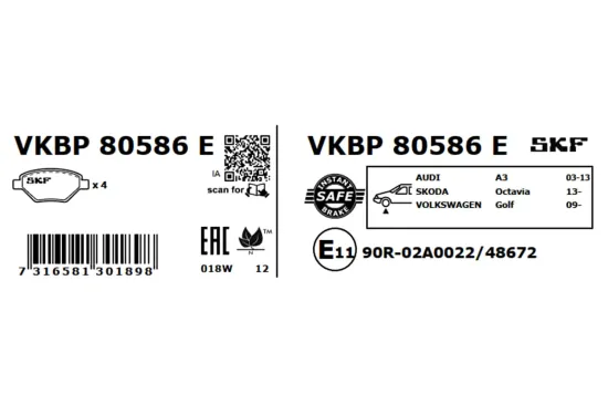 Bremsbelagsatz, Scheibenbremse SKF VKBP 80586 E Bild Bremsbelagsatz, Scheibenbremse SKF VKBP 80586 E