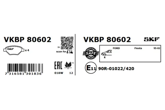 Bremsbelagsatz, Scheibenbremse SKF VKBP 80602 Bild Bremsbelagsatz, Scheibenbremse SKF VKBP 80602