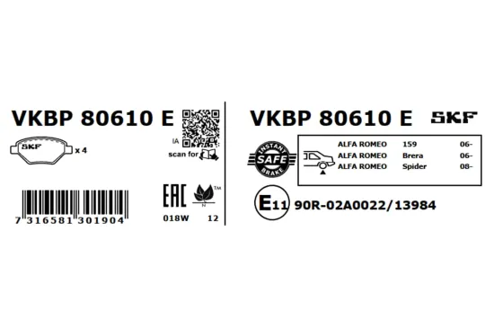 Bremsbelagsatz, Scheibenbremse SKF VKBP 80610 E Bild Bremsbelagsatz, Scheibenbremse SKF VKBP 80610 E