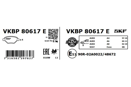 Bremsbelagsatz, Scheibenbremse SKF VKBP 80617 E Bild Bremsbelagsatz, Scheibenbremse SKF VKBP 80617 E