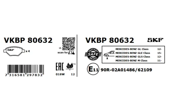 Bremsbelagsatz, Scheibenbremse SKF VKBP 80632 Bild Bremsbelagsatz, Scheibenbremse SKF VKBP 80632