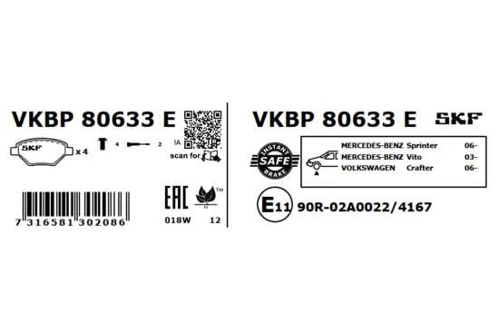 Bremsbelagsatz, Scheibenbremse SKF VKBP 80633 E Bild Bremsbelagsatz, Scheibenbremse SKF VKBP 80633 E