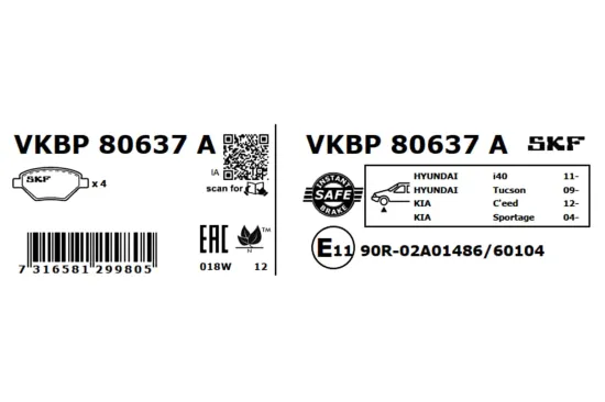 Bremsbelagsatz, Scheibenbremse SKF VKBP 80637 A Bild Bremsbelagsatz, Scheibenbremse SKF VKBP 80637 A