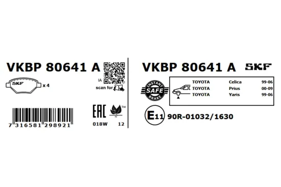 Bremsbelagsatz, Scheibenbremse SKF VKBP 80641 A Bild Bremsbelagsatz, Scheibenbremse SKF VKBP 80641 A