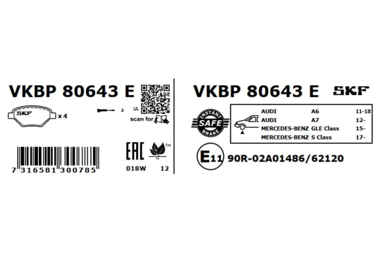 Bremsbelagsatz, Scheibenbremse SKF VKBP 80643 E Bild Bremsbelagsatz, Scheibenbremse SKF VKBP 80643 E