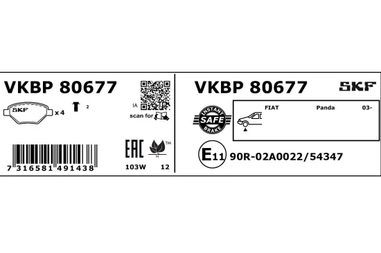 Bremsbelagsatz, Scheibenbremse SKF VKBP 80677 Bild Bremsbelagsatz, Scheibenbremse SKF VKBP 80677