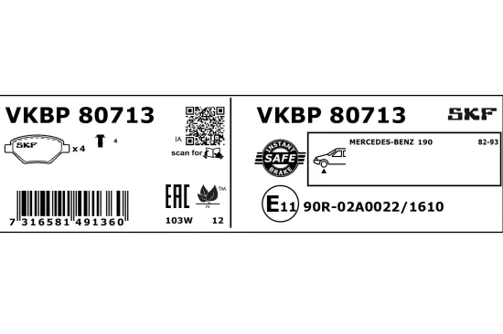 Bremsbelagsatz, Scheibenbremse SKF VKBP 80713 Bild Bremsbelagsatz, Scheibenbremse SKF VKBP 80713