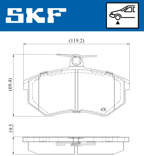 Bremsbelagsatz, Scheibenbremse Vorderachse SKF VKBP 80722 Bild Bremsbelagsatz, Scheibenbremse Vorderachse SKF VKBP 80722