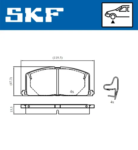 Bremsbelagsatz, Scheibenbremse Vorderachse SKF VKBP 80817 A Bild Bremsbelagsatz, Scheibenbremse Vorderachse SKF VKBP 80817 A
