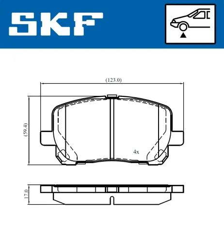 Bremsbelagsatz, Scheibenbremse Vorderachse SKF VKBP 80943 Bild Bremsbelagsatz, Scheibenbremse Vorderachse SKF VKBP 80943