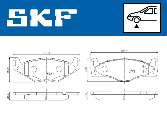 Bremsbelagsatz, Scheibenbremse Vorderachse SKF VKBP 81009 Bild Bremsbelagsatz, Scheibenbremse Vorderachse SKF VKBP 81009