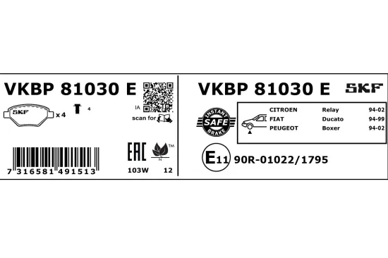 Bremsbelagsatz, Scheibenbremse SKF VKBP 81030 E Bild Bremsbelagsatz, Scheibenbremse SKF VKBP 81030 E