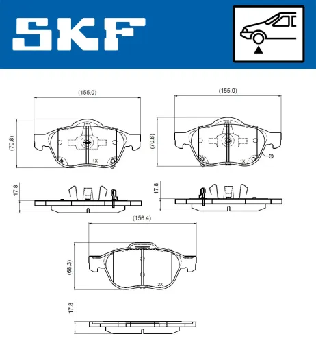 Bremsbelagsatz, Scheibenbremse Vorderachse SKF VKBP 81086 A Bild Bremsbelagsatz, Scheibenbremse Vorderachse SKF VKBP 81086 A