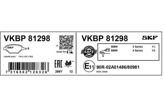 Bremsbelagsatz, Scheibenbremse Vorderachse SKF VKBP 81298 Bild Bremsbelagsatz, Scheibenbremse Vorderachse SKF VKBP 81298