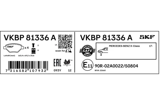 Bremsbelagsatz, Scheibenbremse Vorderachse SKF VKBP 81336 A Bild Bremsbelagsatz, Scheibenbremse Vorderachse SKF VKBP 81336 A
