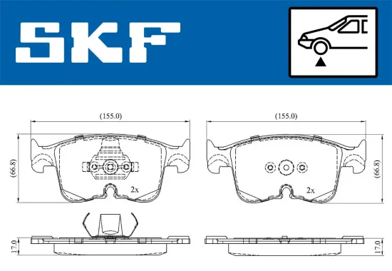 Bremsbelagsatz, Scheibenbremse Vorderachse SKF VKBP 81458 Bild Bremsbelagsatz, Scheibenbremse Vorderachse SKF VKBP 81458