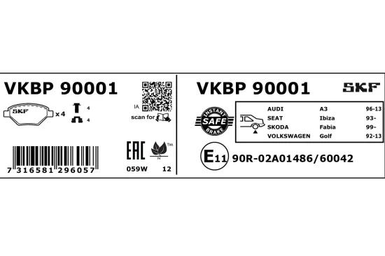 Bremsbelagsatz, Scheibenbremse SKF VKBP 90001 Bild Bremsbelagsatz, Scheibenbremse SKF VKBP 90001