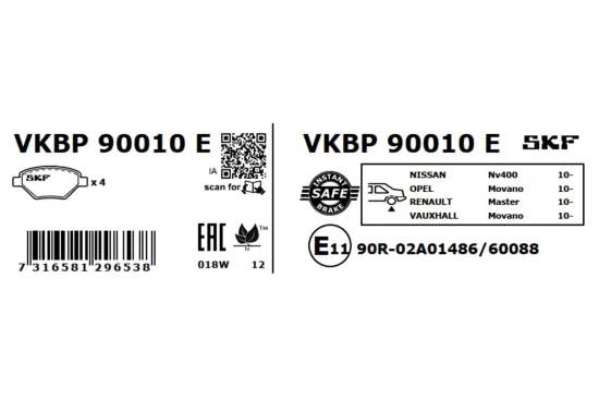 Bremsbelagsatz, Scheibenbremse SKF VKBP 90010 E Bild Bremsbelagsatz, Scheibenbremse SKF VKBP 90010 E