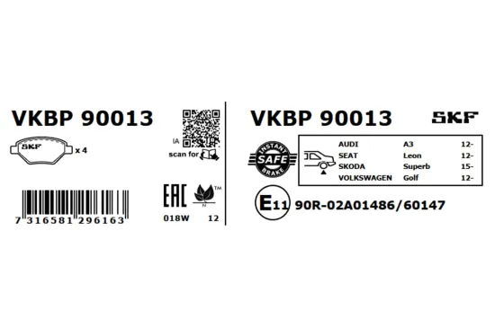 Bremsbelagsatz, Scheibenbremse SKF VKBP 90013 Bild Bremsbelagsatz, Scheibenbremse SKF VKBP 90013