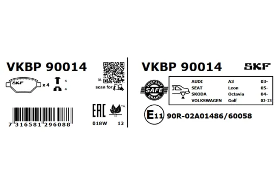 Bremsbelagsatz, Scheibenbremse SKF VKBP 90014 Bild Bremsbelagsatz, Scheibenbremse SKF VKBP 90014