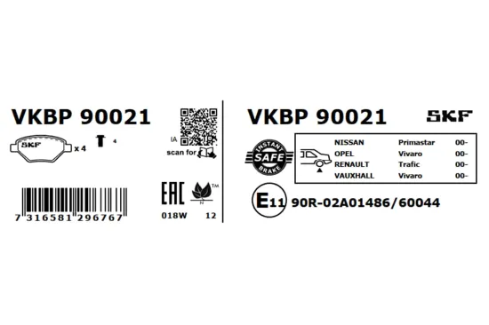 Bremsbelagsatz, Scheibenbremse SKF VKBP 90021 Bild Bremsbelagsatz, Scheibenbremse SKF VKBP 90021