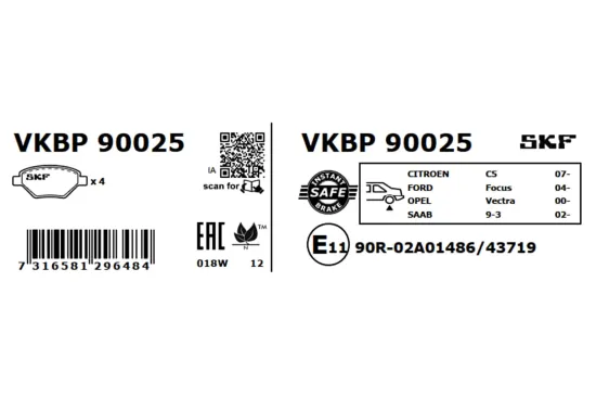 Bremsbelagsatz, Scheibenbremse SKF VKBP 90025 Bild Bremsbelagsatz, Scheibenbremse SKF VKBP 90025