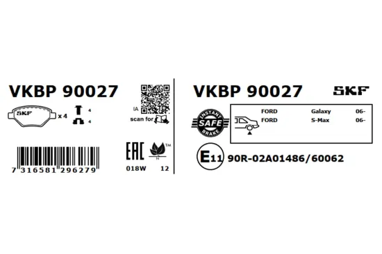 Bremsbelagsatz, Scheibenbremse SKF VKBP 90027 Bild Bremsbelagsatz, Scheibenbremse SKF VKBP 90027