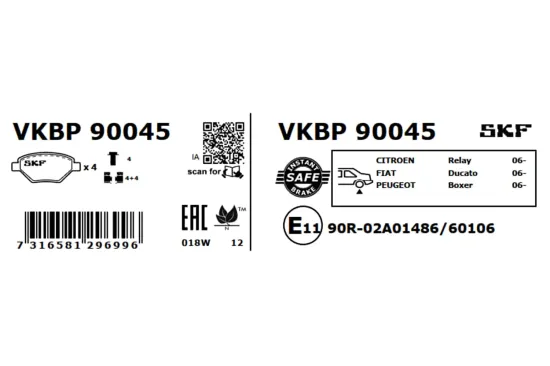 Bremsbelagsatz, Scheibenbremse SKF VKBP 90045 Bild Bremsbelagsatz, Scheibenbremse SKF VKBP 90045