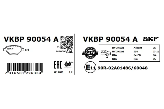 Bremsbelagsatz, Scheibenbremse SKF VKBP 90054 A Bild Bremsbelagsatz, Scheibenbremse SKF VKBP 90054 A