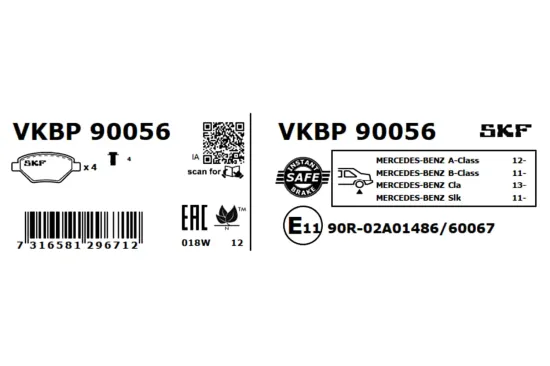 Bremsbelagsatz, Scheibenbremse SKF VKBP 90056 Bild Bremsbelagsatz, Scheibenbremse SKF VKBP 90056