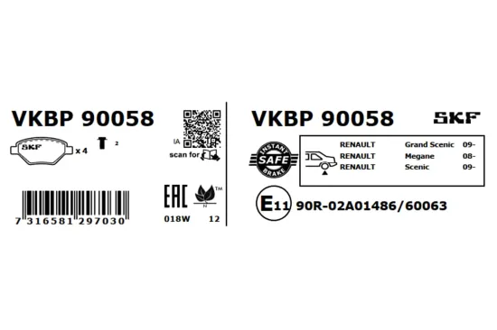 Bremsbelagsatz, Scheibenbremse SKF VKBP 90058 Bild Bremsbelagsatz, Scheibenbremse SKF VKBP 90058