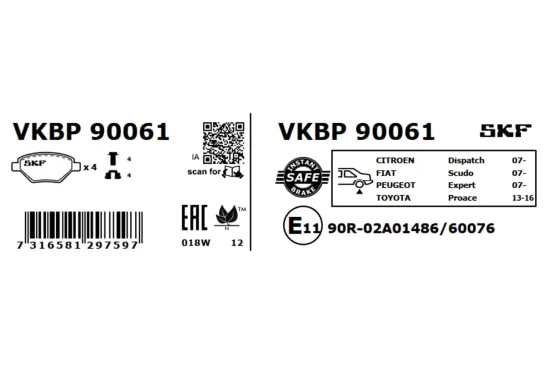 Bremsbelagsatz, Scheibenbremse SKF VKBP 90061 Bild Bremsbelagsatz, Scheibenbremse SKF VKBP 90061