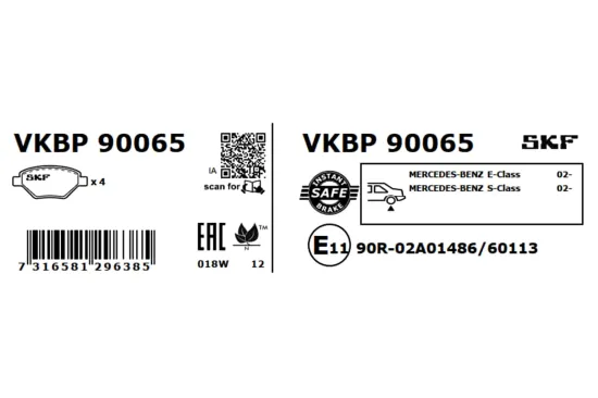 Bremsbelagsatz, Scheibenbremse SKF VKBP 90065 Bild Bremsbelagsatz, Scheibenbremse SKF VKBP 90065