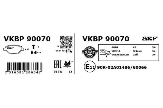 Bremsbelagsatz, Scheibenbremse SKF VKBP 90070 Bild Bremsbelagsatz, Scheibenbremse SKF VKBP 90070