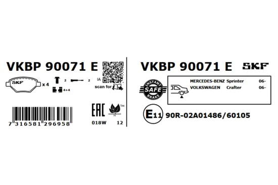 Bremsbelagsatz, Scheibenbremse SKF VKBP 90071 E Bild Bremsbelagsatz, Scheibenbremse SKF VKBP 90071 E