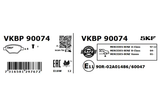 Bremsbelagsatz, Scheibenbremse SKF VKBP 90074 Bild Bremsbelagsatz, Scheibenbremse SKF VKBP 90074