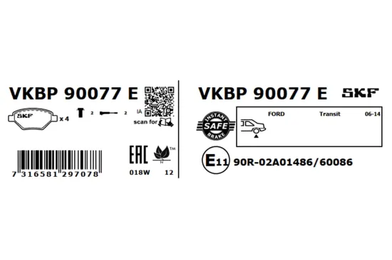 Bremsbelagsatz, Scheibenbremse SKF VKBP 90077 E Bild Bremsbelagsatz, Scheibenbremse SKF VKBP 90077 E