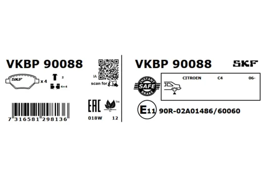 Bremsbelagsatz, Scheibenbremse SKF VKBP 90088 Bild Bremsbelagsatz, Scheibenbremse SKF VKBP 90088