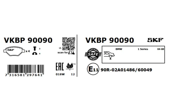 Bremsbelagsatz, Scheibenbremse SKF VKBP 90090 Bild Bremsbelagsatz, Scheibenbremse SKF VKBP 90090