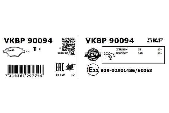 Bremsbelagsatz, Scheibenbremse SKF VKBP 90094 Bild Bremsbelagsatz, Scheibenbremse SKF VKBP 90094