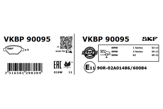 Bremsbelagsatz, Scheibenbremse SKF VKBP 90095 Bild Bremsbelagsatz, Scheibenbremse SKF VKBP 90095