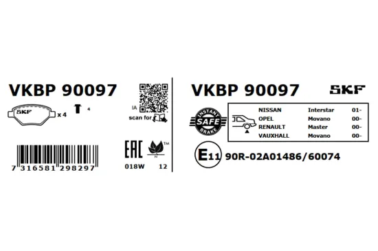 Bremsbelagsatz, Scheibenbremse SKF VKBP 90097 Bild Bremsbelagsatz, Scheibenbremse SKF VKBP 90097