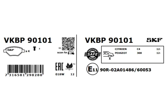 Bremsbelagsatz, Scheibenbremse SKF VKBP 90101 Bild Bremsbelagsatz, Scheibenbremse SKF VKBP 90101