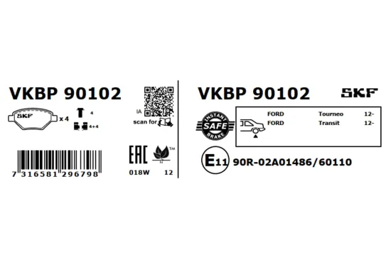 Bremsbelagsatz, Scheibenbremse SKF VKBP 90102 Bild Bremsbelagsatz, Scheibenbremse SKF VKBP 90102