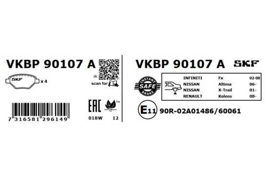 Bremsbelagsatz, Scheibenbremse SKF VKBP 90107 A Bild Bremsbelagsatz, Scheibenbremse SKF VKBP 90107 A