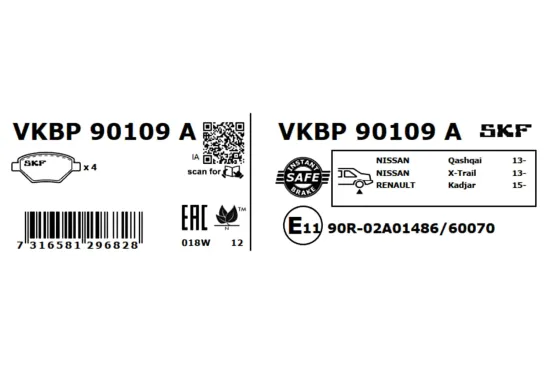 Bremsbelagsatz, Scheibenbremse SKF VKBP 90109 A Bild Bremsbelagsatz, Scheibenbremse SKF VKBP 90109 A