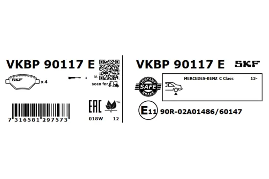 Bremsbelagsatz, Scheibenbremse SKF VKBP 90117 E Bild Bremsbelagsatz, Scheibenbremse SKF VKBP 90117 E