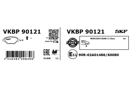 Bremsbelagsatz, Scheibenbremse SKF VKBP 90121 Bild Bremsbelagsatz, Scheibenbremse SKF VKBP 90121